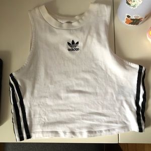 Adidas white top with stripes